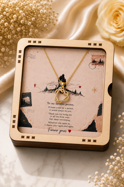 Open heart necklace with crystal-style accents and message card