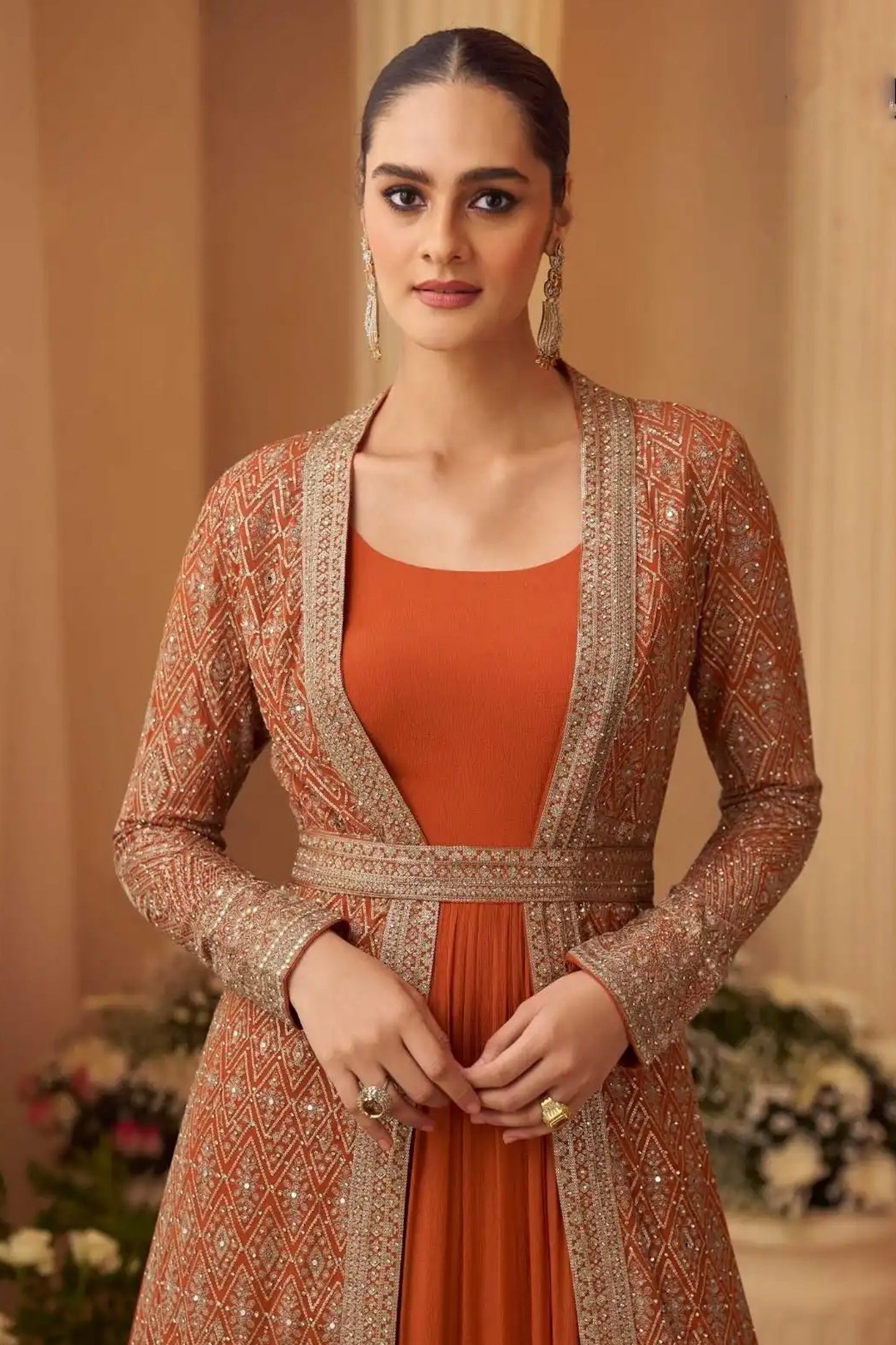 Anarkali gown with subtle belt detail