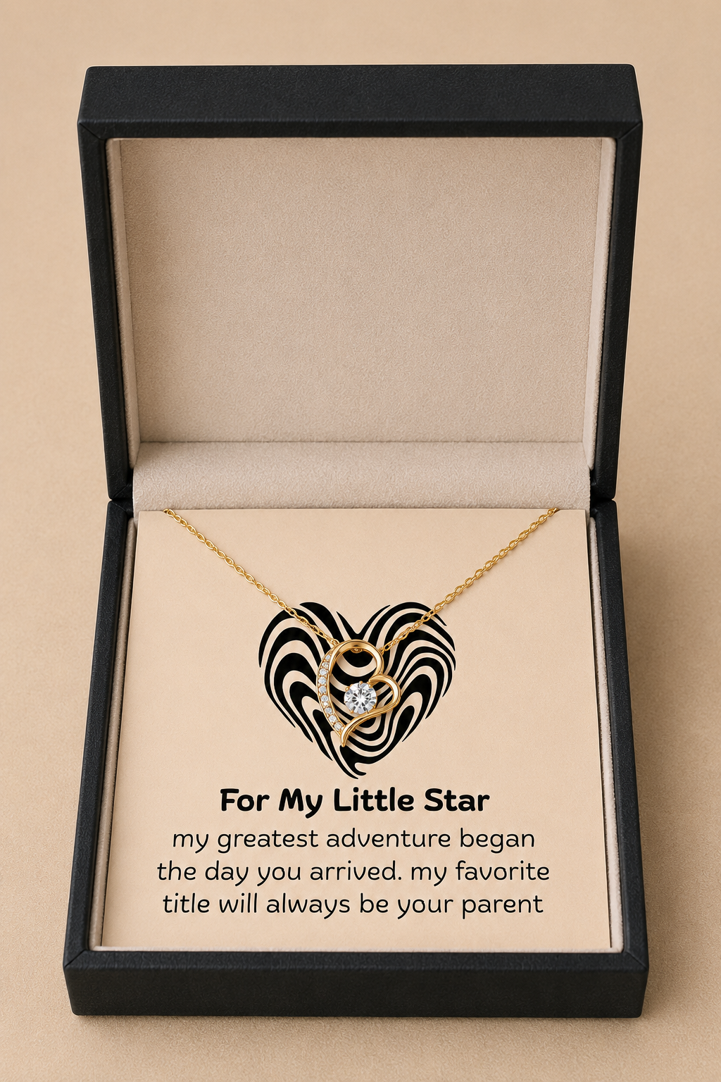 Gold-tone alloy heart necklace in luxury gift box with heartfelt parent message