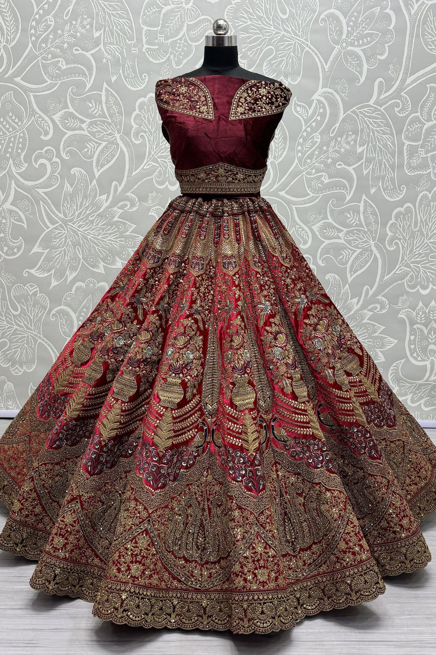 peach Lehenga speaks tradition and bold beauty – perfect for weddings, bridal wear, and grand celebrations.