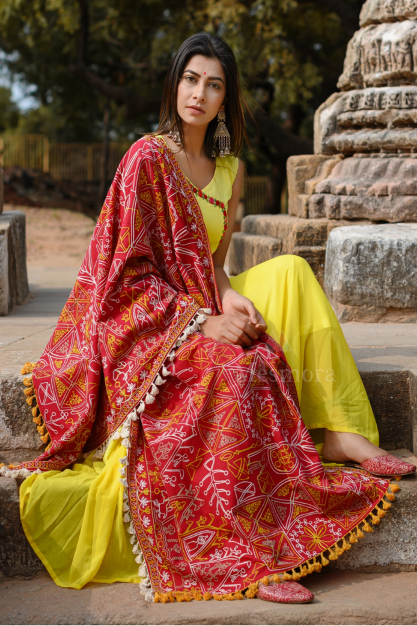 Khadi cotton dupatta with handcrafted embroidery texture