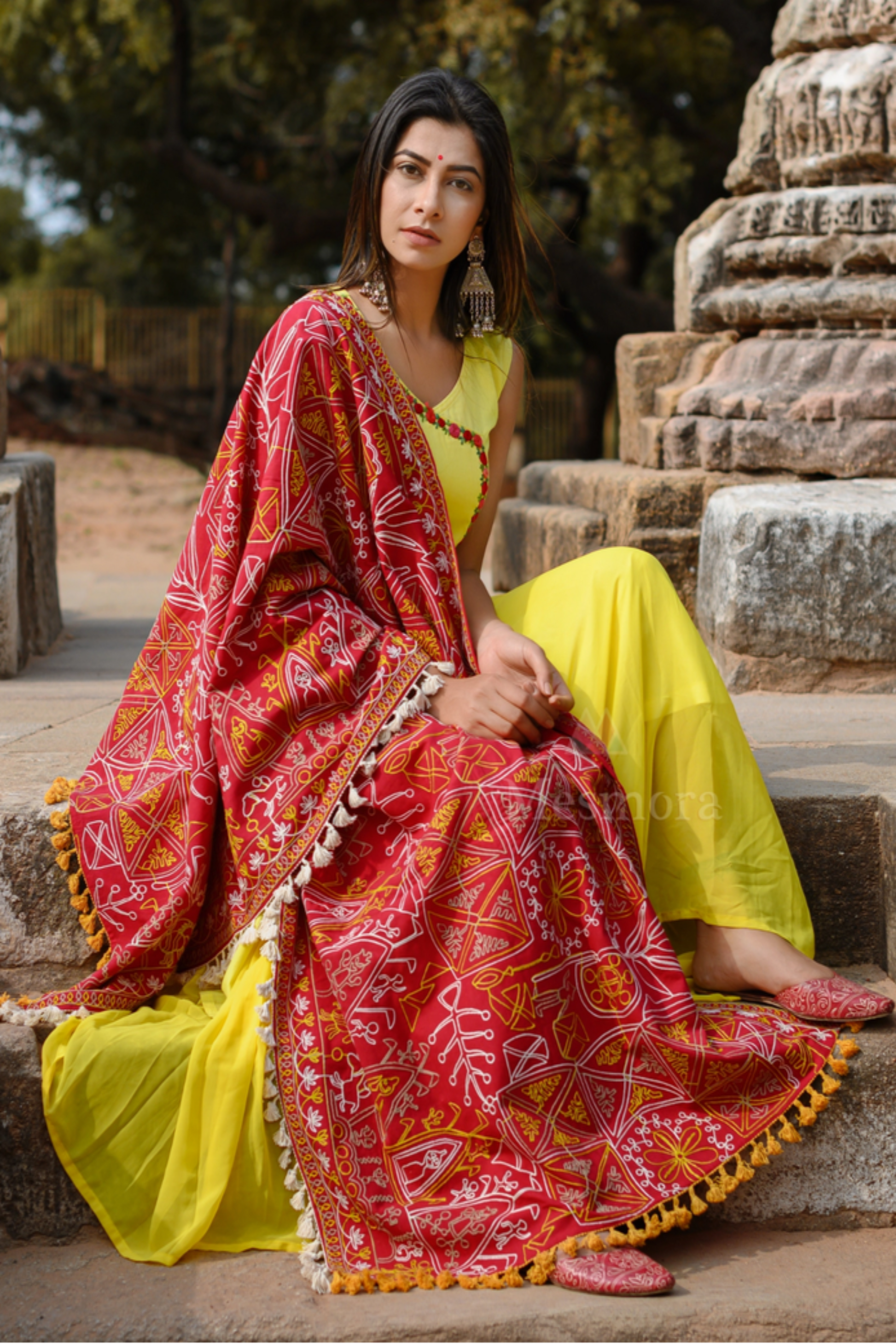 Khadi cotton dupatta with handcrafted embroidery texture