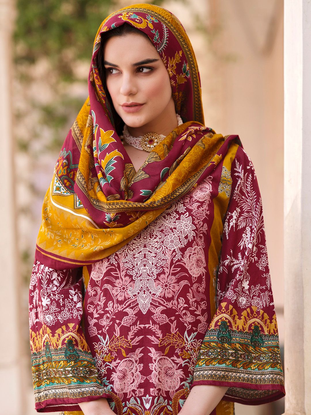 Red salwar kameez texture in 100% pure cotton