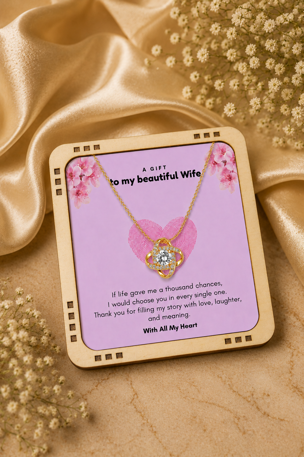 Romantic heart necklace gift with pink fingerprint-style heart design