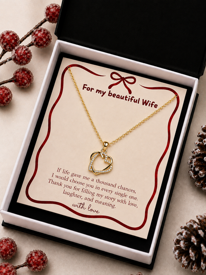Romantic wife gift heart pendant necklace in gold-tone alloy finish