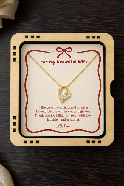 Silver-tone heart pendant necklace gift for wife with heartfelt message card