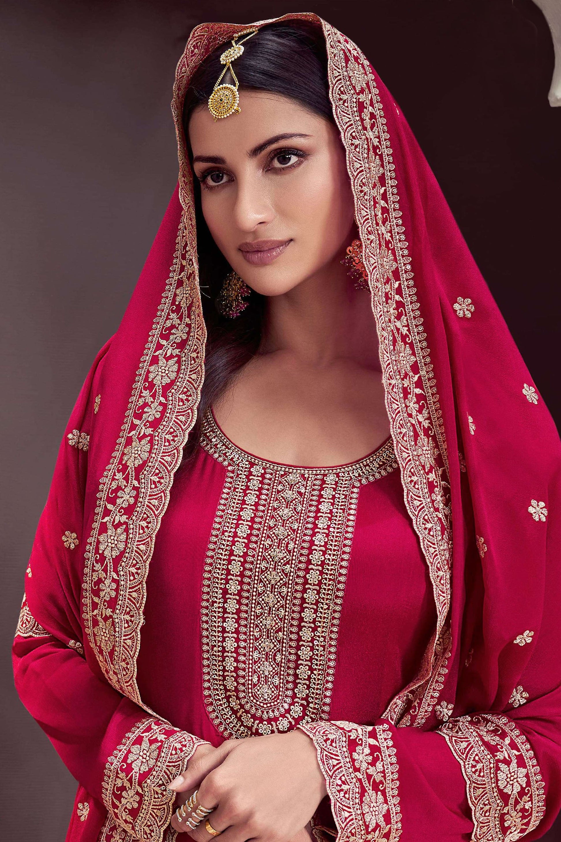 Red Anarkali Dress with Heavy Embroidery Worked Dupatta Suit for USA Women's Wear 