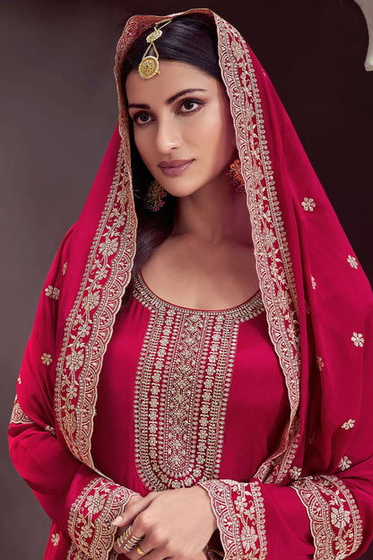 Red Anarkali Dress with Heavy Embroidery Worked Dupatta Suit for USA Women's Wear 