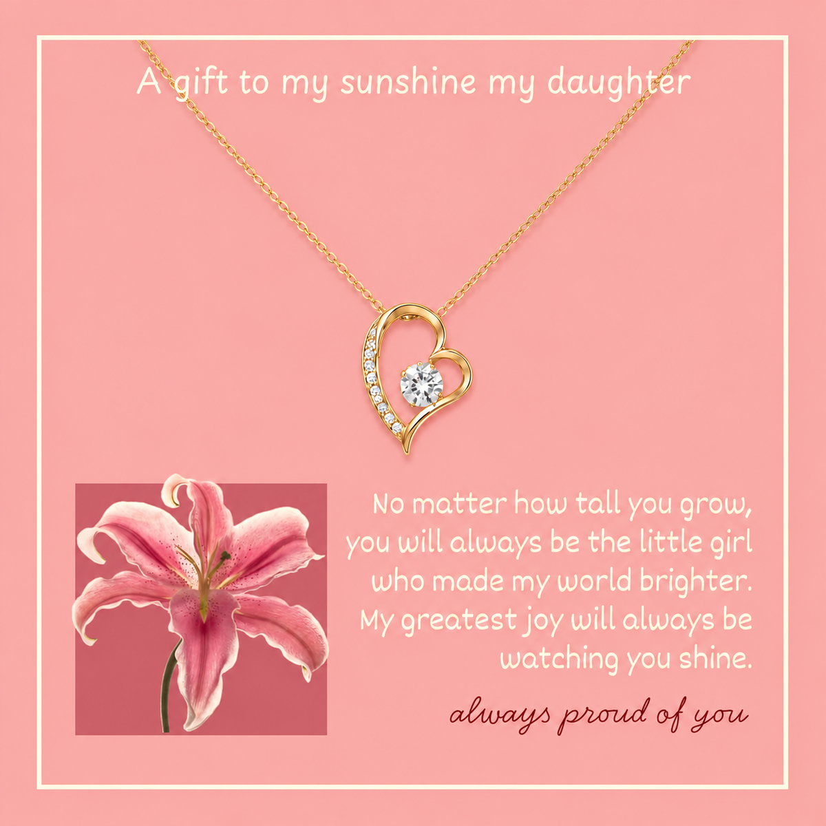 Emotional daughter necklace with lily flower message card