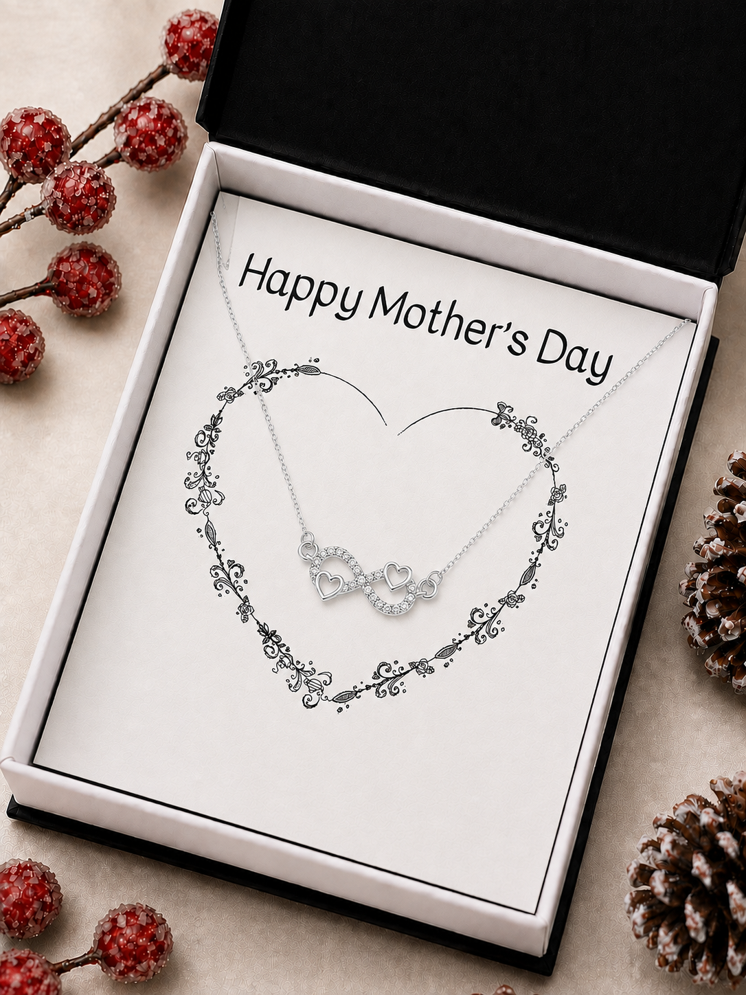 Sentimental infinity heart necklace and Mother’s Day message card