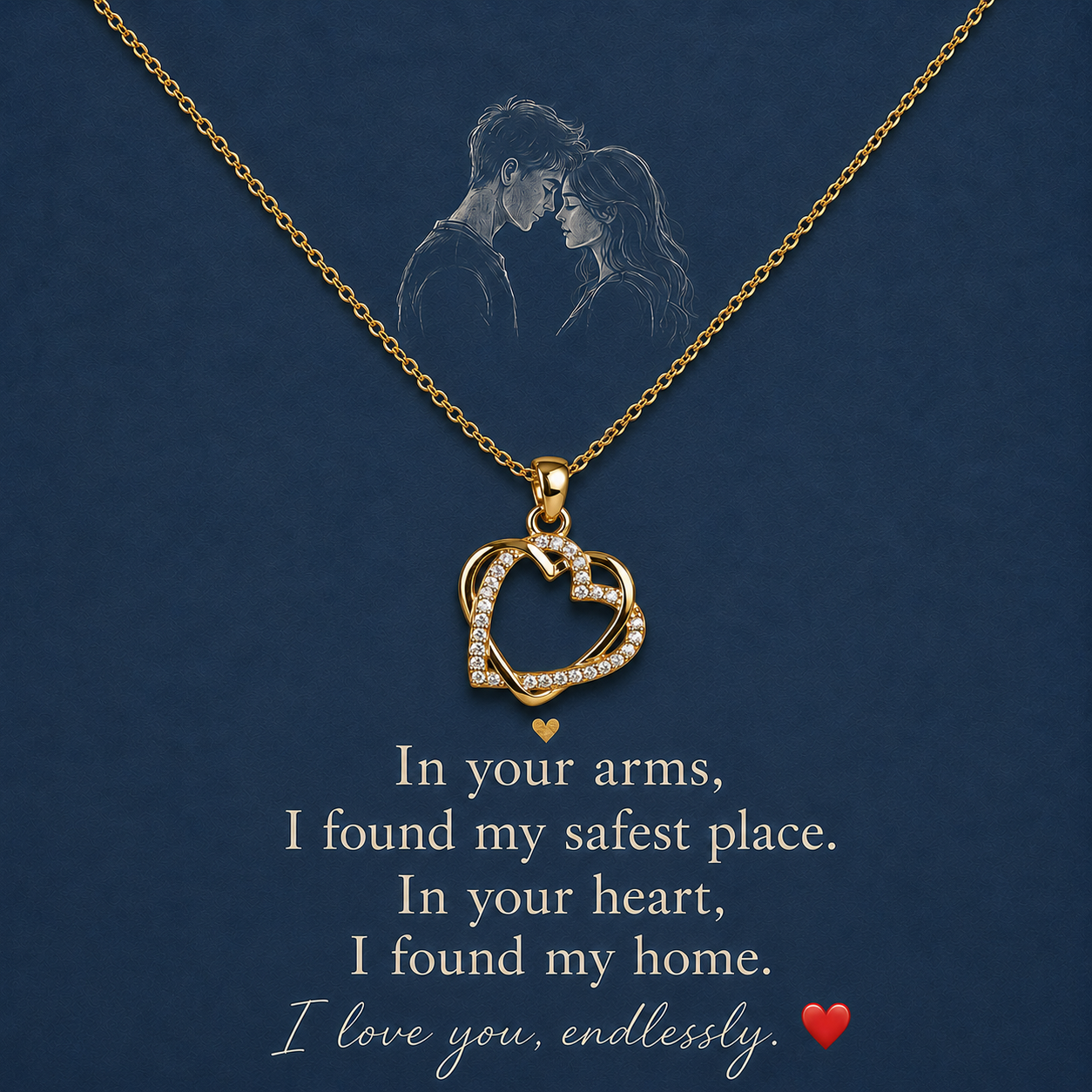 Seyuri gold-tone intertwined heart pendant necklace with romantic message card