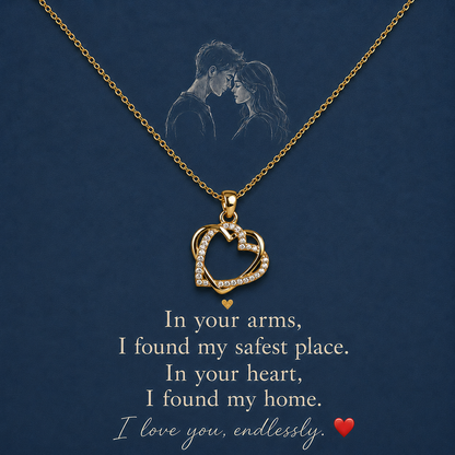 Seyuri gold-tone intertwined heart pendant necklace with romantic message card