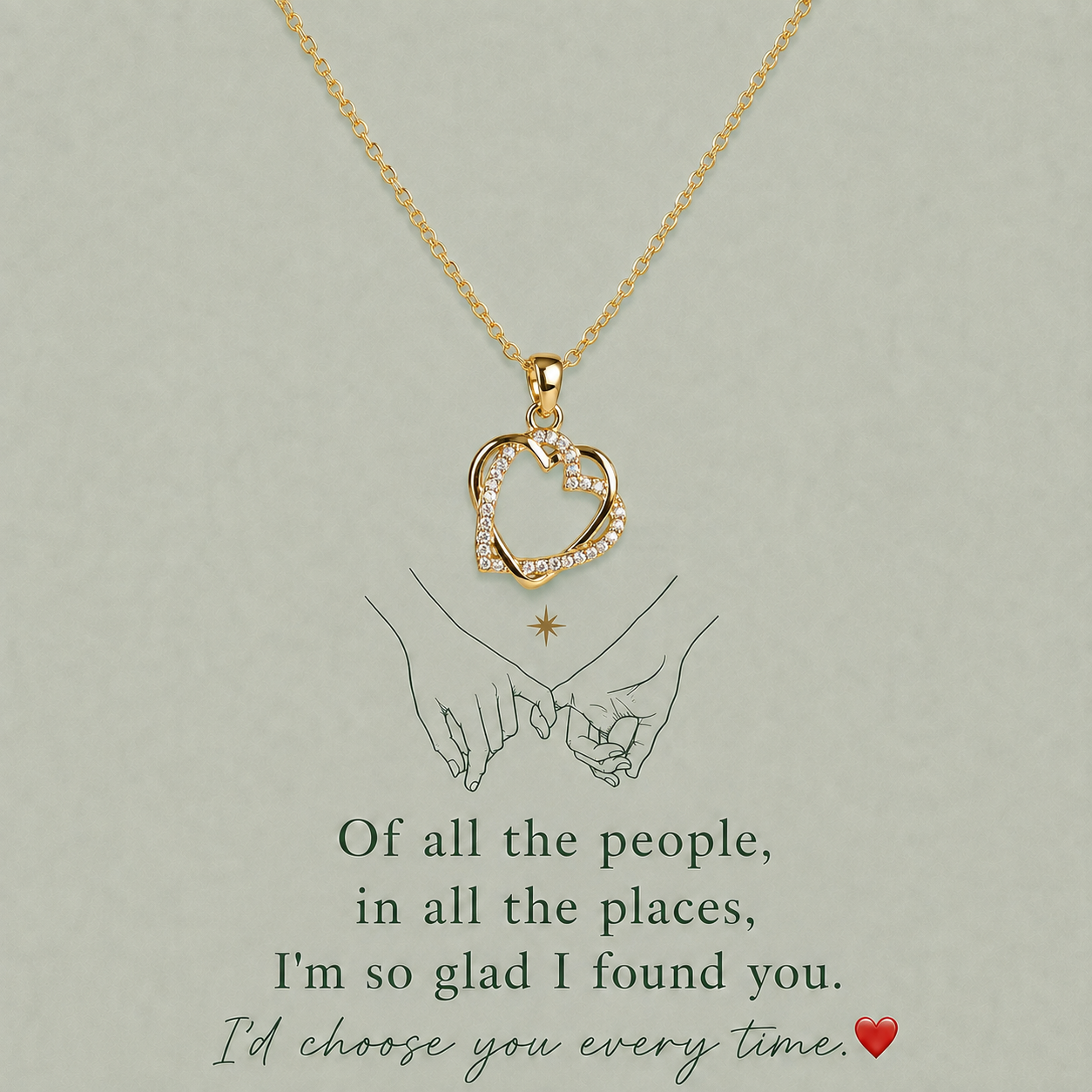 Seyuri heart necklace with clear stone accents and message card