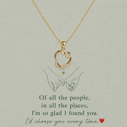 Seyuri heart necklace with clear stone accents and message card