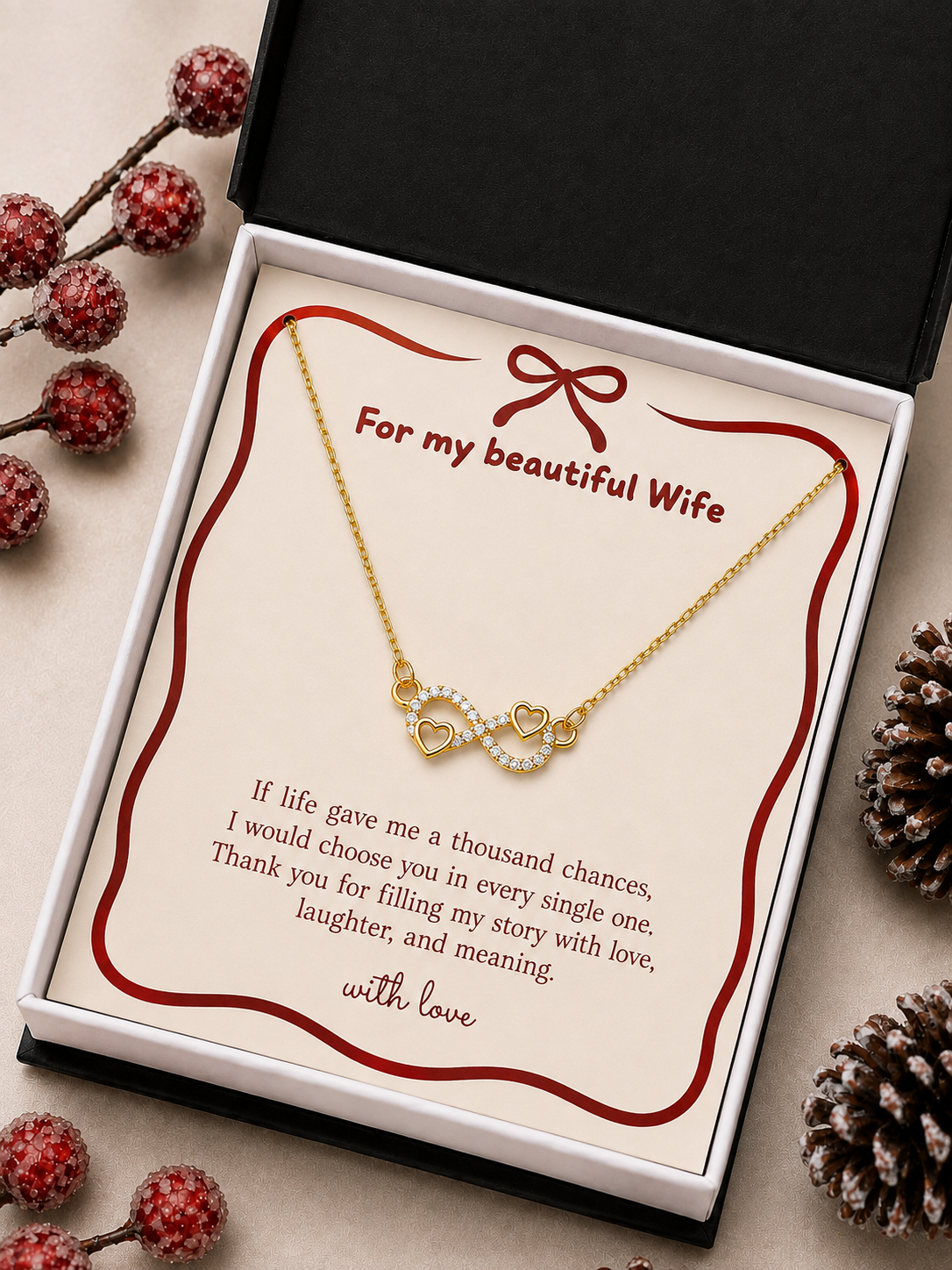 Seyuri wife gift necklace with infinity and heart pendant