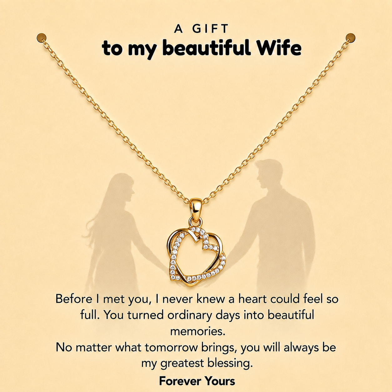 Seyuri heart pendant necklace with message card gift for wife in gold-tone finish