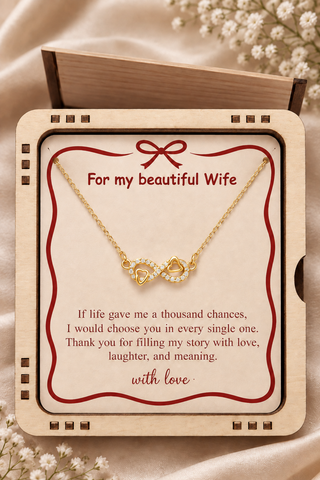 Seyuri infinity heart necklace with message card for wife