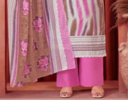 Pink and white cotton kurti paired with dupatta