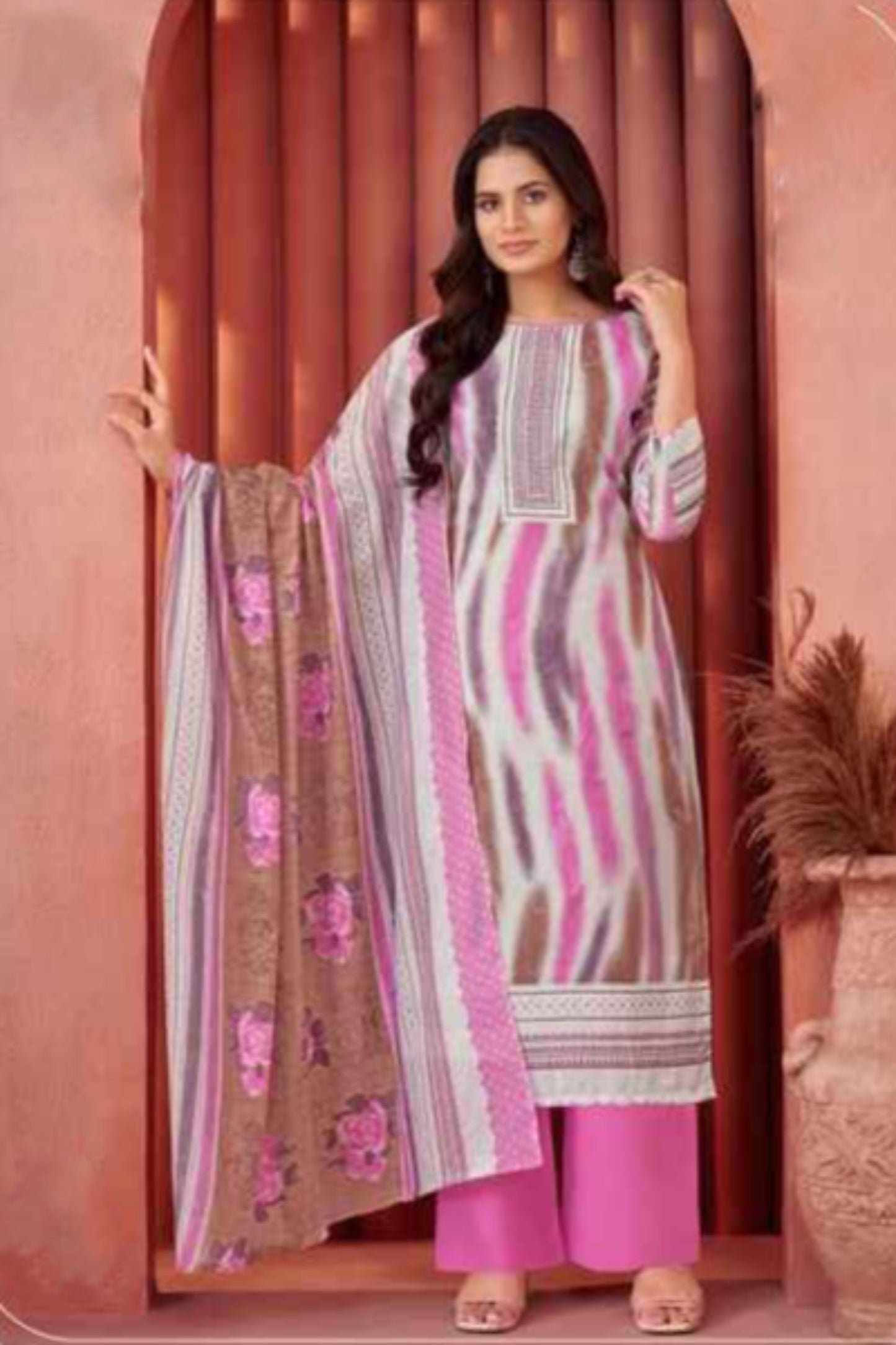 Shalwar kurta front view with refined print pattern