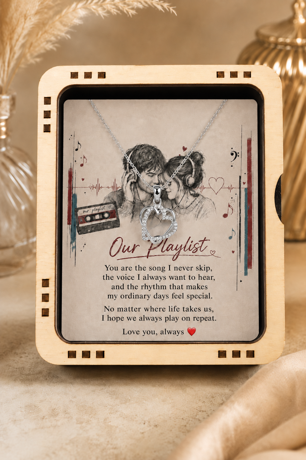 Silver-tone heart necklace presented as a romantic gift for a loved one