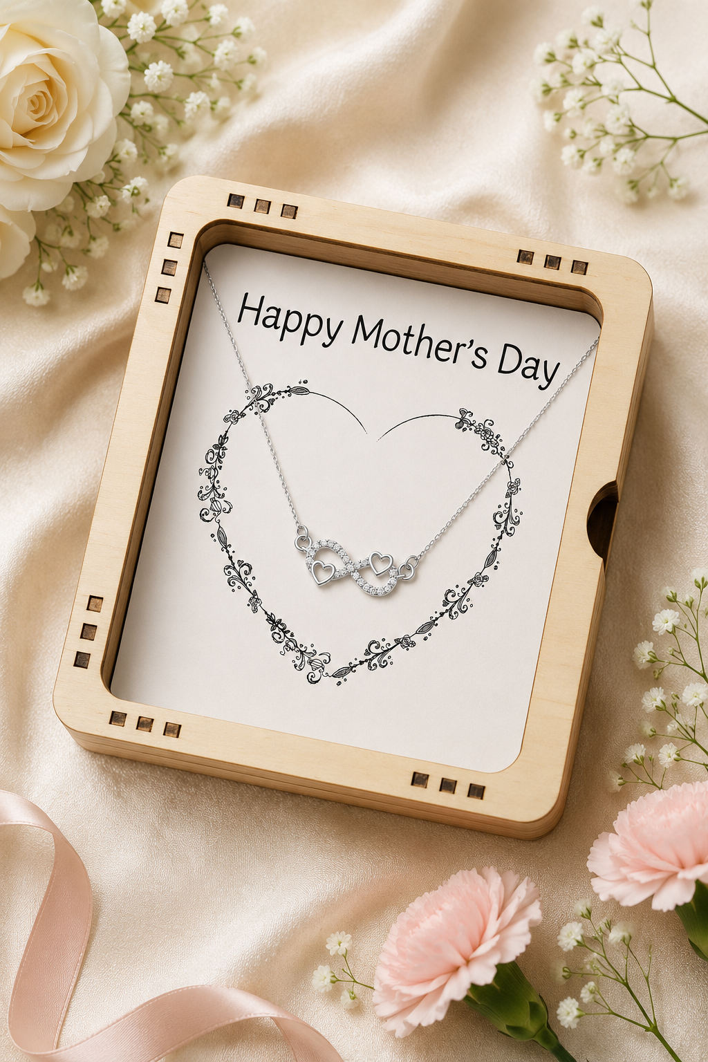 Silver infinity heart Mother’s Day necklace in premium gift box