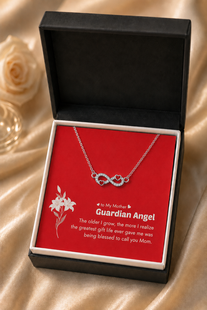Silver-tone infinity necklace for Mother presented in black gift box