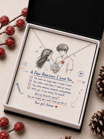 Silver-tone alloy pendant necklace with clear crystal-style accents and romantic message card for boyfriend