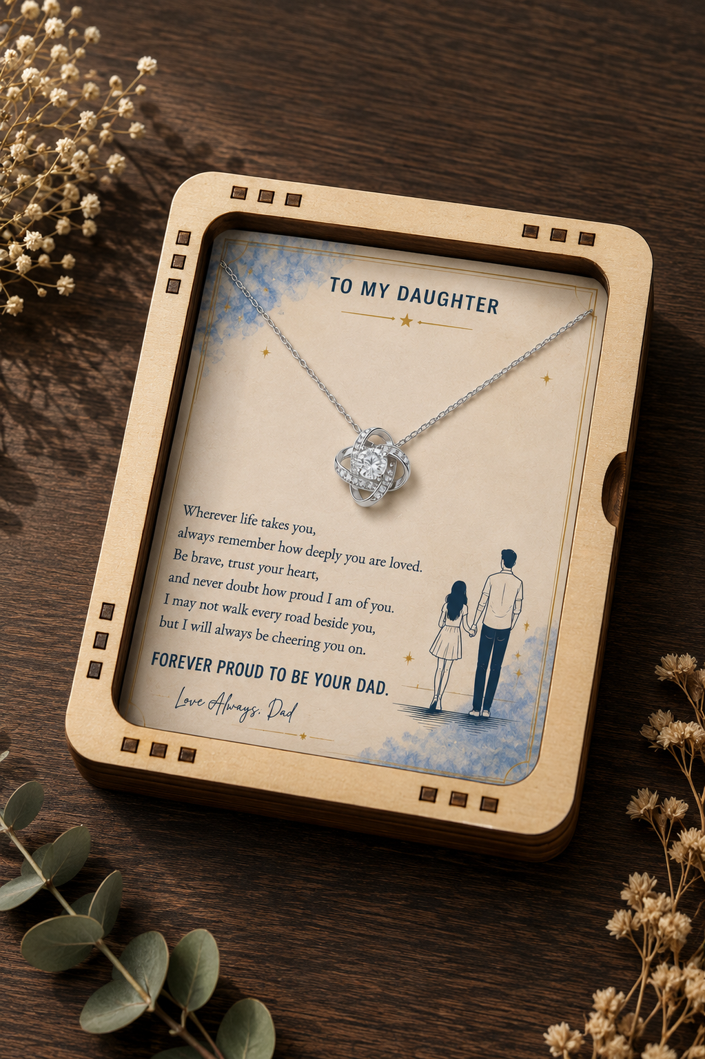 Silver-tone daughter pendant necklace with message card