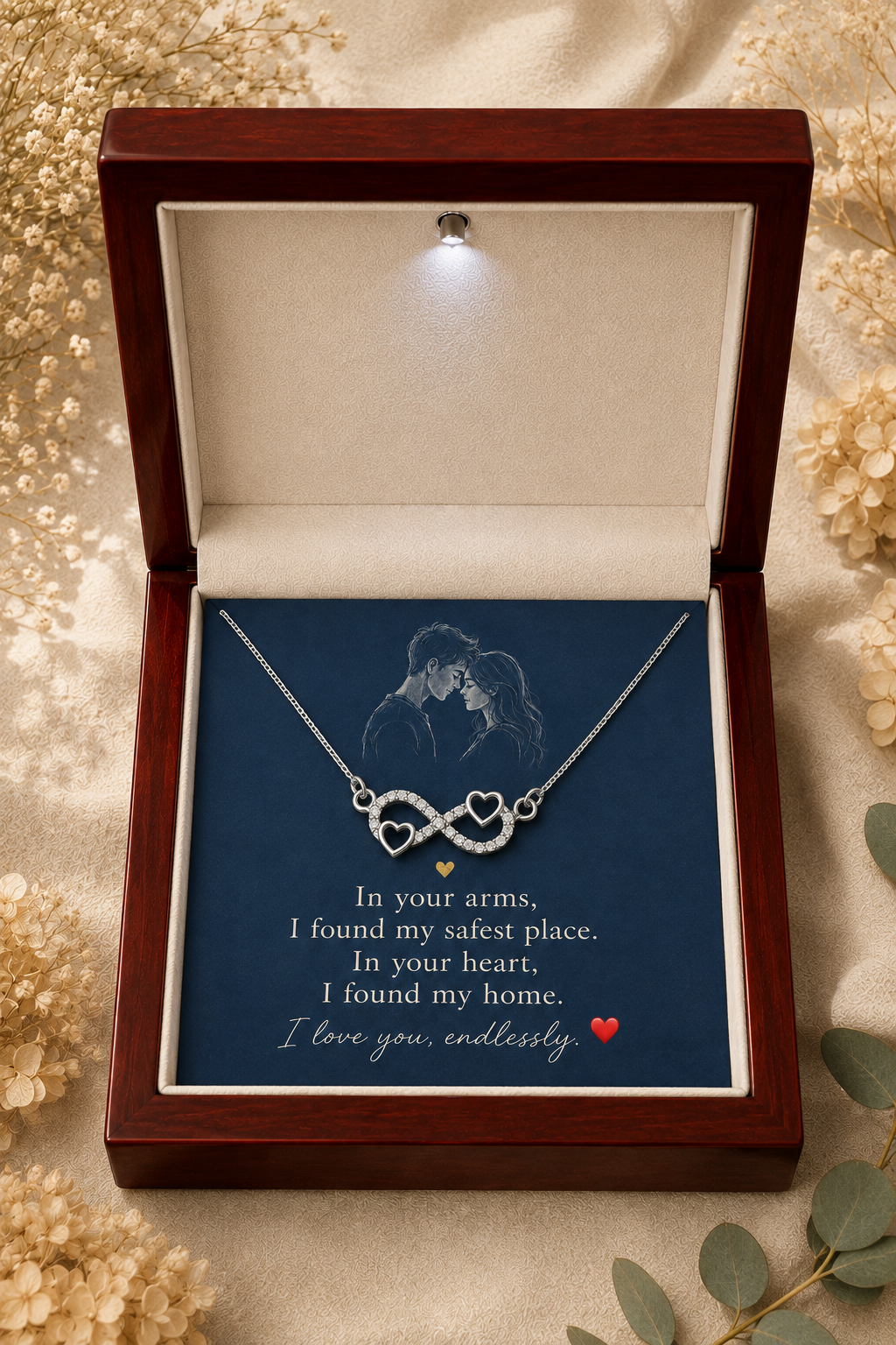 Silver-tone heart infinity pendant with crystal-style accents