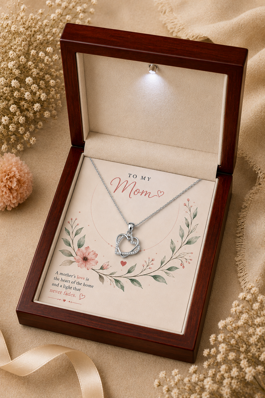Silver-tone heart jewelry gift for mother with chain