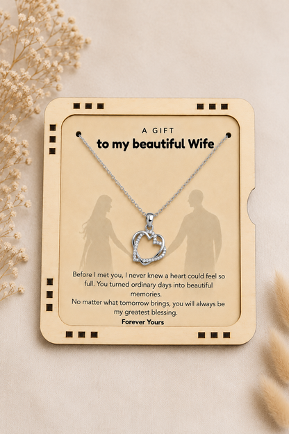 Silver-tone heart jewelry gift for wife with emotional message card