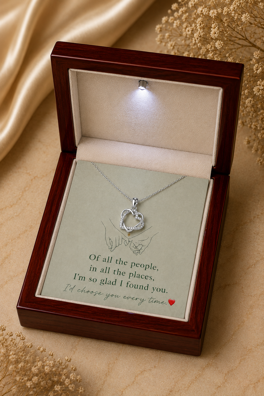 Silver-tone heart pendant necklace in gift box