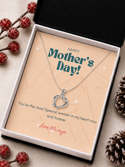 Silver-tone heart necklace with emotional message card for mother