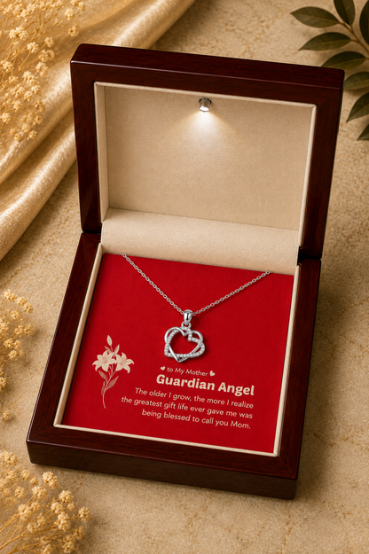 Silver-tone heart pendant with clear accents for Mom