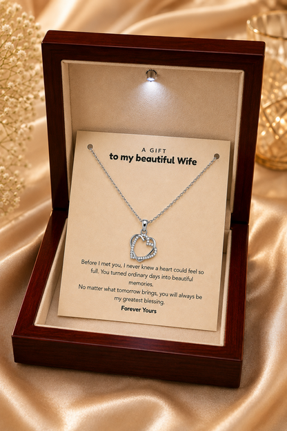 Silver-tone heart pendant with clear stone-style accents for wife gift