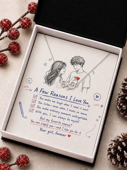 Silver-tone infinity heart necklace with A Few Reasons I Love You card