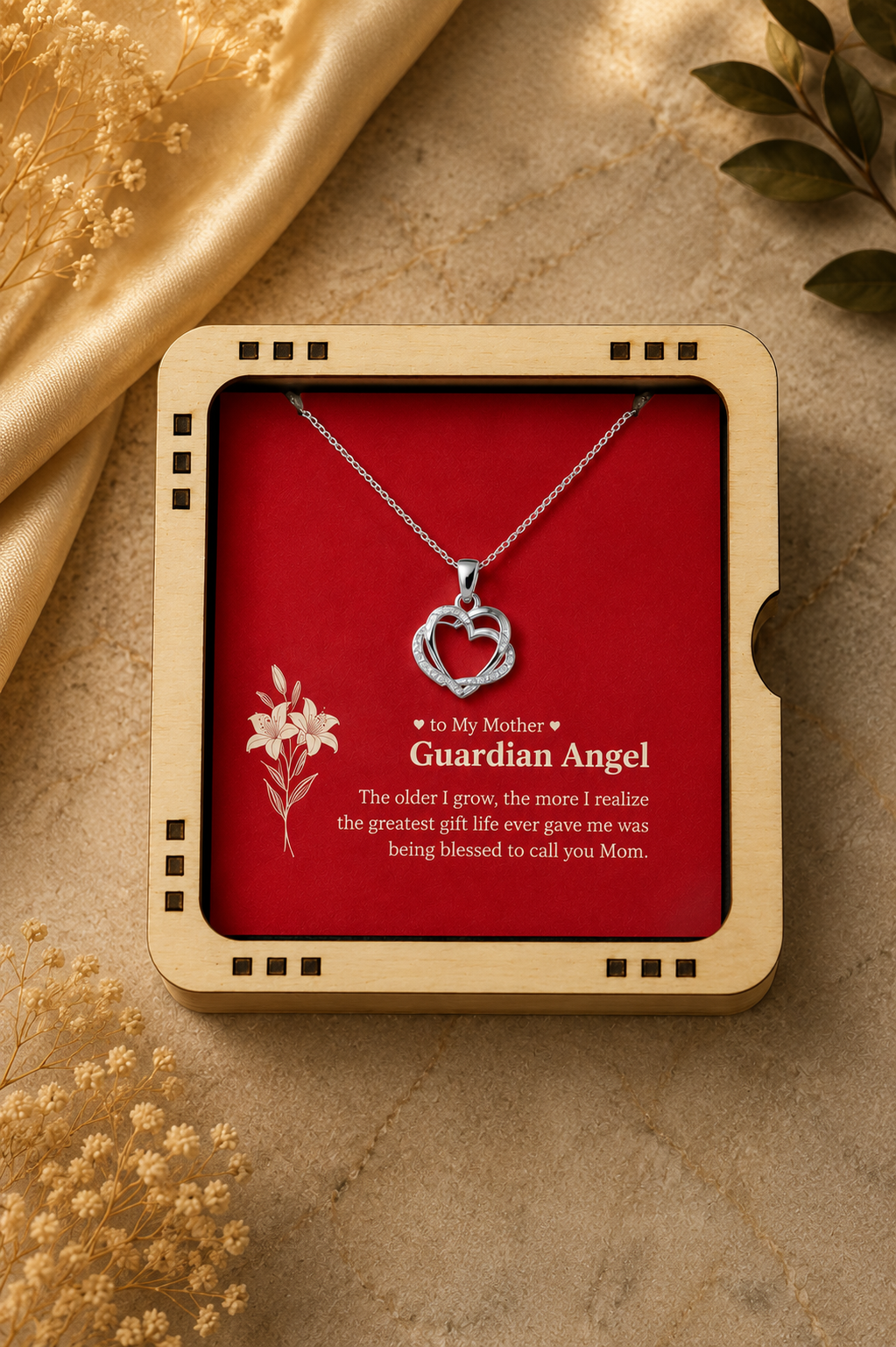 Silver-tone interlocking heart necklace gift for mother
