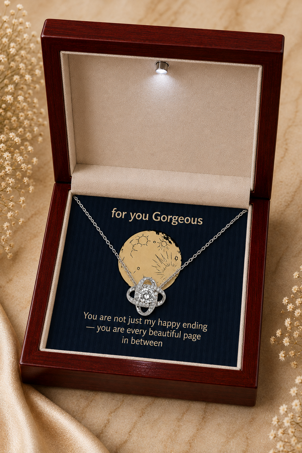 Silver-tone intertwined pendant necklace with message card