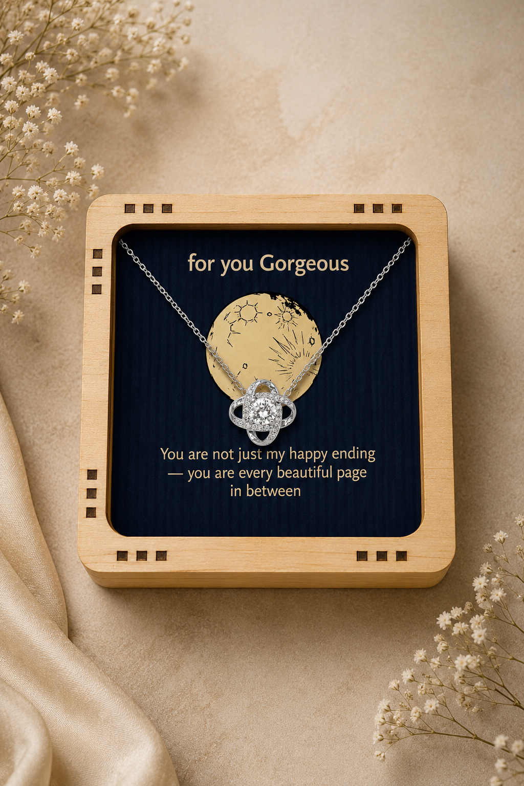 Silver-tone necklace and moon-inspired pendant in gift box