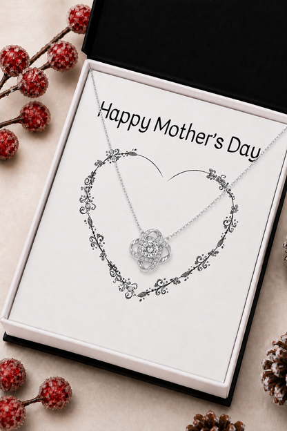 Silver-tone intertwined pendant necklace on Happy Mother’s Day floral heart card