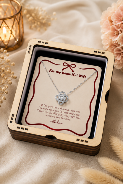 Silver-tone romantic pendant necklace with heartfelt wife message card