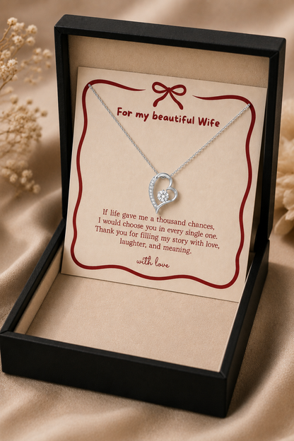 Elegant heart necklace gift for wife in luxury presentation box