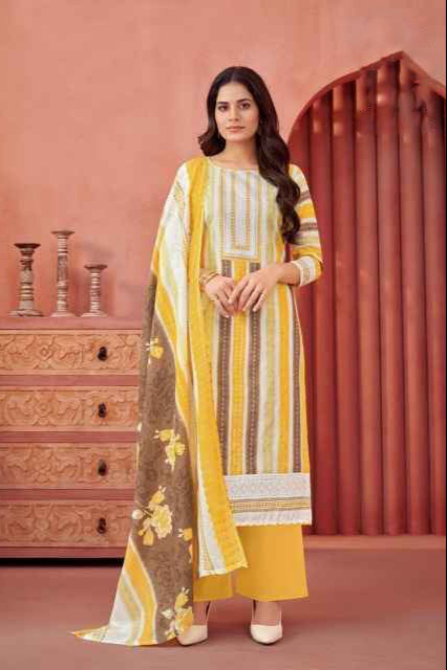 Yellow summer dresses with Indian-inspired printed work
