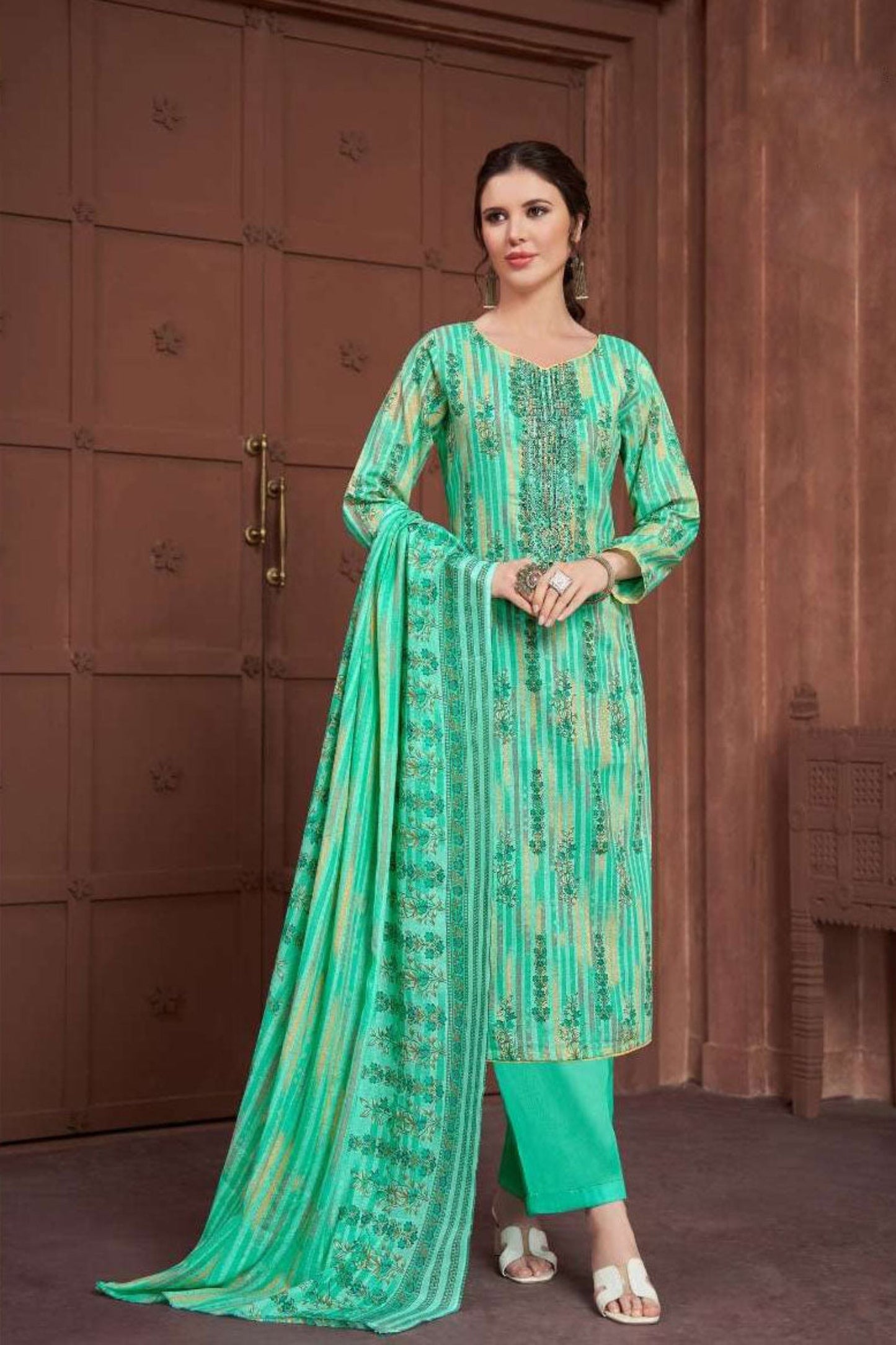 Teal salwar kameez with exquisite Swarovski detailing close-up