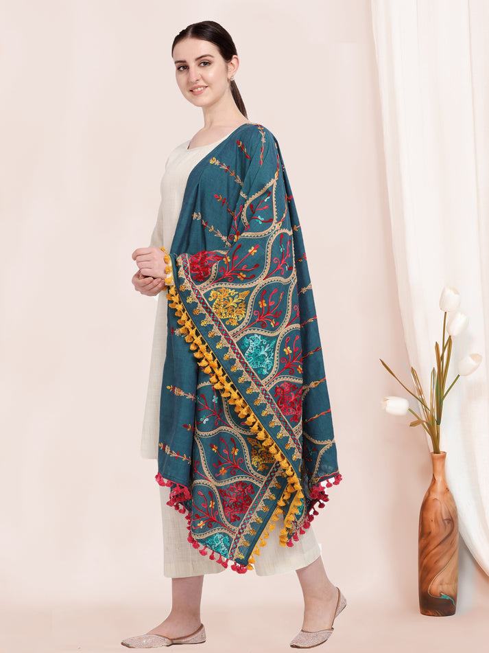 Khadi cotton dupatta with teal blue tone