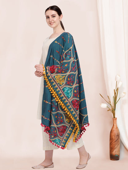 Khadi cotton dupatta with teal blue tone