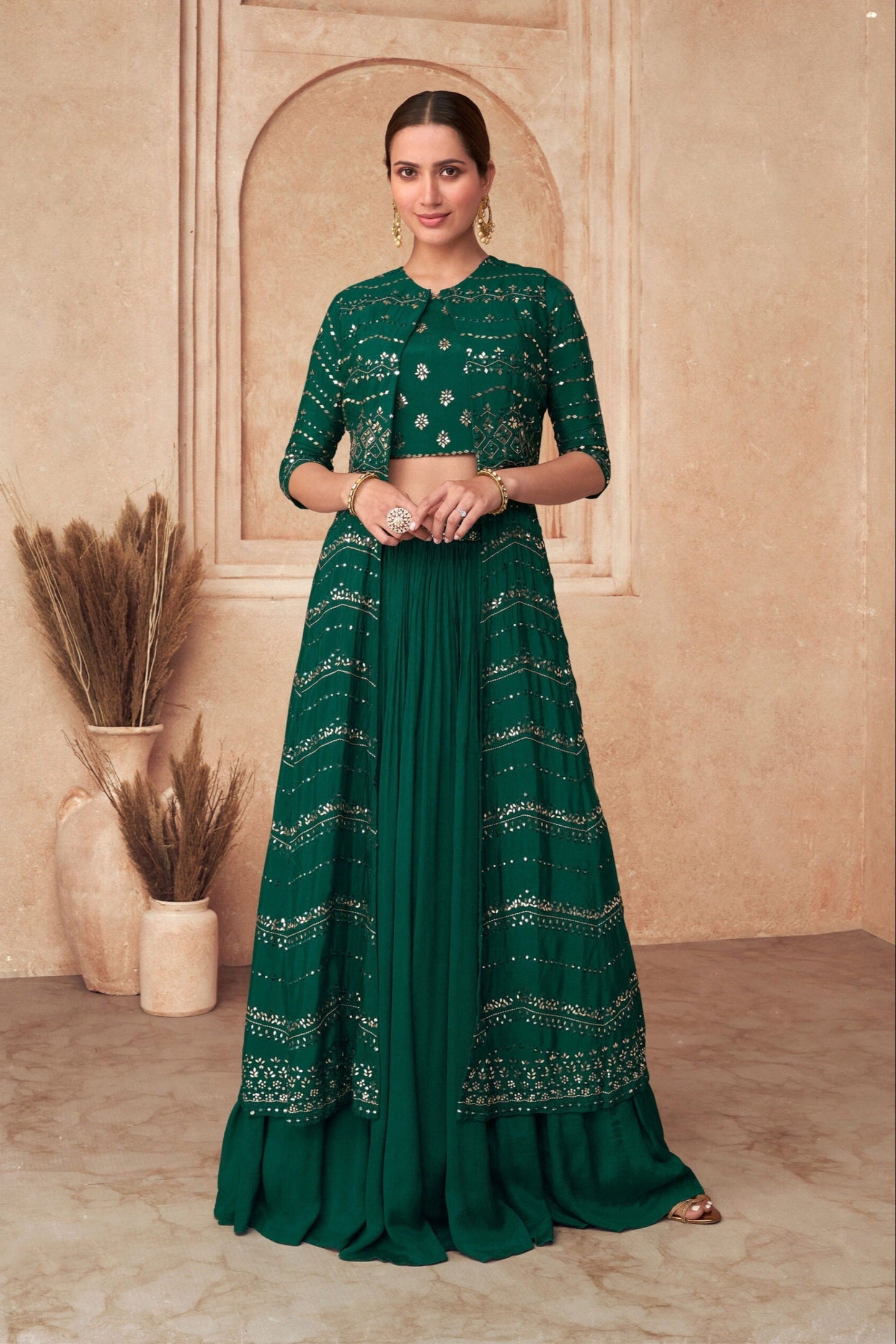"Elegant lehengas for U.S.-based Indian celebrations." 