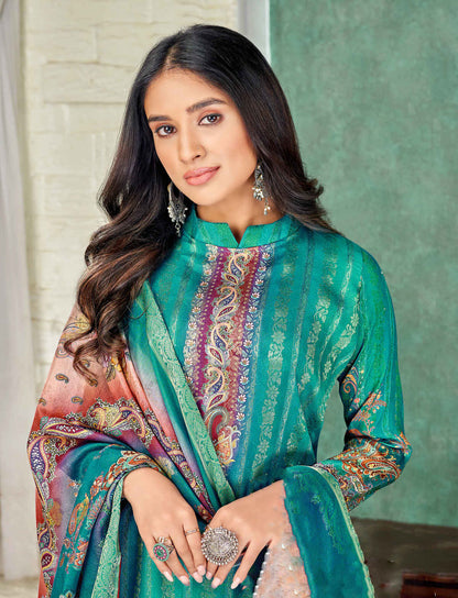 Teal salwar styled as elegant cotton salwar kameez