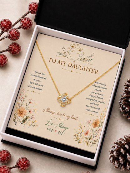 To My Daughter gold-tone knot pendant necklace with emotional message card