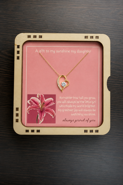 Gold-tone heart pendant necklace with daughter message card gift